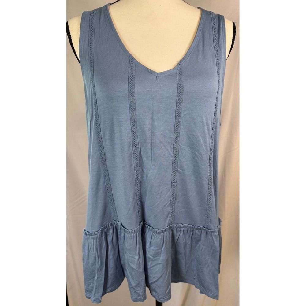 Matilda Jane Halle Tank Top Womens L Blue NWT Ruffle Peplum Braided 32601T